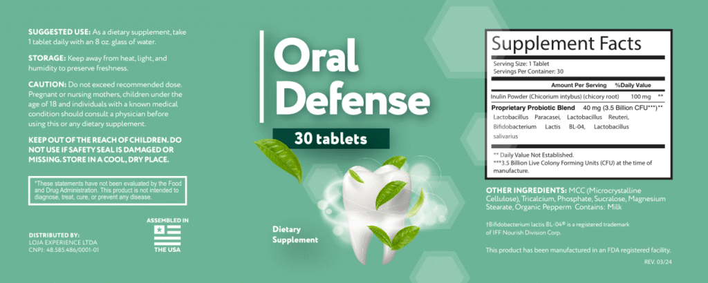 Oral Defense Supplement Facts Label